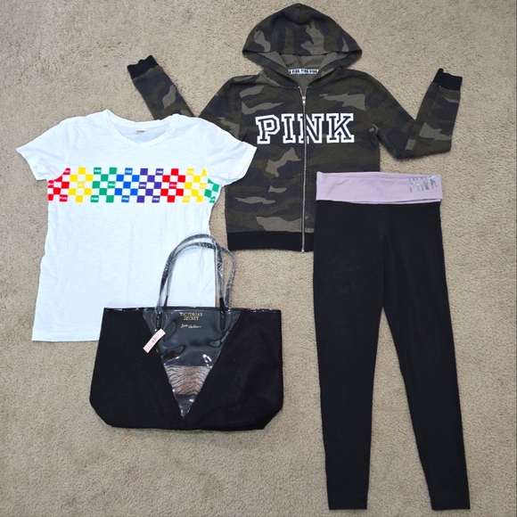 PINK Victoria's Secret Hoodie, T-shirt, & Leggings Size Small + NWT Beach Bag - Picture 1 of 7